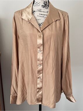 Pendleton 100% Silk Champagne Blouse Button Up Classic Size 18 (Fits L)